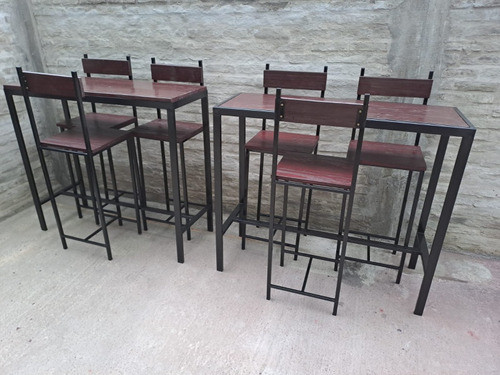 Barra Desayunadora De Hierro Y Madera +2 Banquetas 1