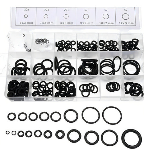 Kit Aneis De Vedação Reparos Gerais 225 Peças Cor Preto 1