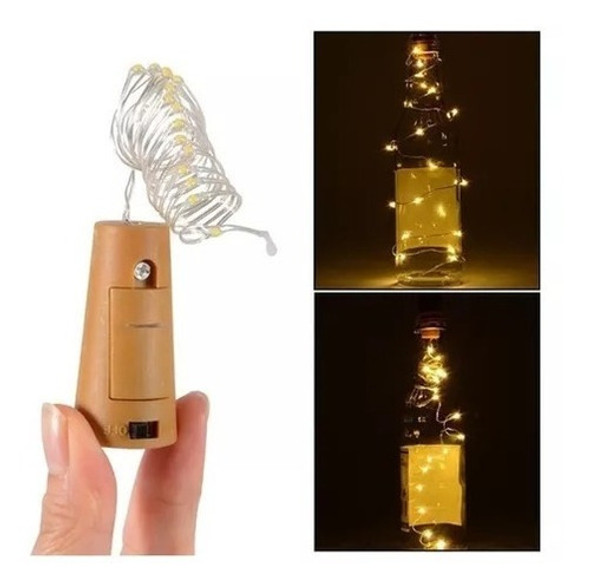 Set X24 Tapon Luminoso Led Botella Vino Luz Alambre Calida 0