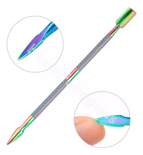 Repujador De Cuticulas Uñas Doble Punta Tornasolado 1