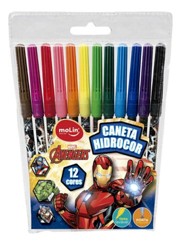 Canetinha Caneta 12 Cores Hidrocor Avengers Marvel 0