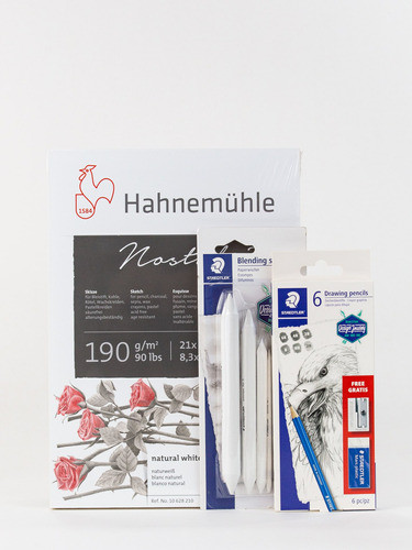 Kit Bloco Nostalgie + Lapis Graduado + Esfuminho Staedtler 0