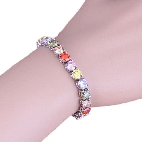 Varios Colores Multigem Granate Plata Enlace Cadena Pulsera 0