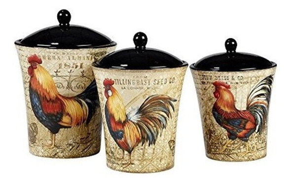 Certified International 23656 Gilded Rooster Canister Set 3 0