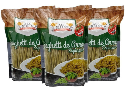 Fideos De Arroz Spaghetti Sin Tacc Espinaca All Rice 300g X3 0