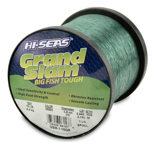 Hi-seas Grand Slam Monofilamento, Prueba De 15 Libras, Verde 0