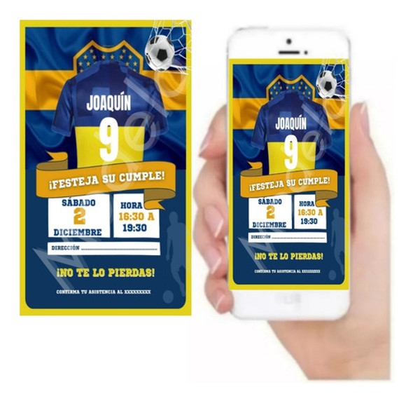 Tarjeta Invitación Digital - Cumpleaños Boca Juniors 0