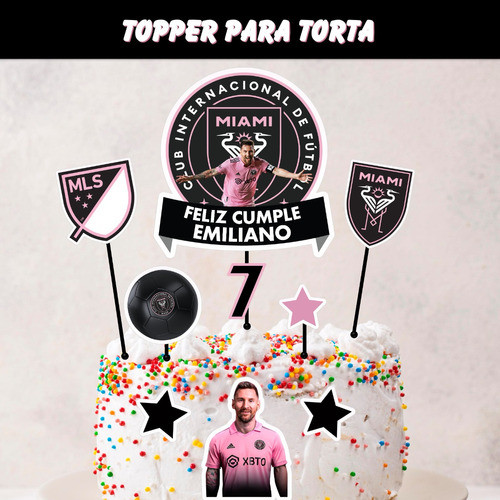 Kit Imprimible Topper Torta Messi Inter Miami Fc Editable 1