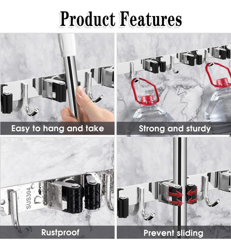 Soporte Pared Para Escobas Suministros Lavandería 1