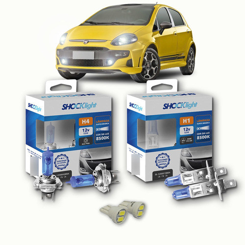 Kit Lâmpadas Super Branca+t10 Fiat Punto Tjet H4 H1 8500k 0