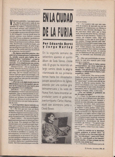 1988 Gustavo Cerati Soda Stereo Entrevista El Porteño Escaso 0
