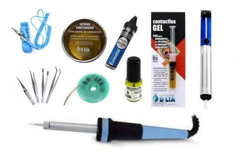 Kit Electrónica Estaño Brusela Soldador Flux Gel Malla N°4 0