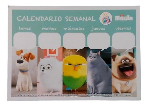 Almanaque Calendario Semanal Mc Donalds Mascotas Gabym 0