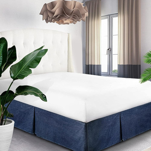 Elegant Life Home Cotton Yarn Dyed Washed Denim Bed Skirt/du 0