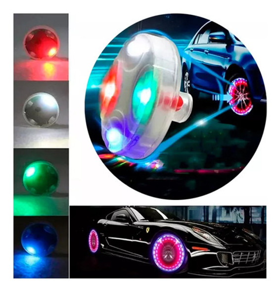 Kit 4 Tapas Valvulas Rueda Neumatico Luz Led Auto Moto Bici 0