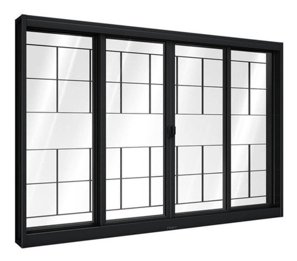 Janela De Aço De Correr Central Com Grade Quadrada 4 Folhas 1