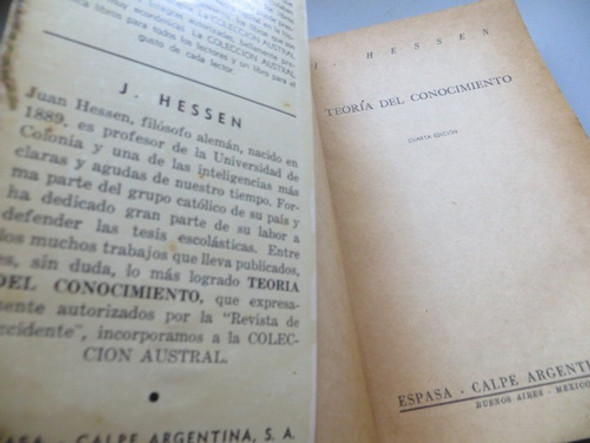 Teoria Del Conocimiento J Hessen Espasa Calpe 1945 1