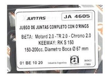 Juego Juntas Completo Alfa Beta Motard 200 Chrono200 Ja 4605 1