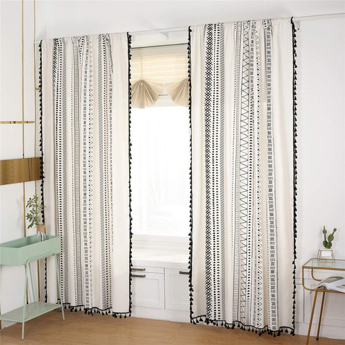 You Sa - Cortinas Con Estampado Geomtrico A Rayas, Mezcla De 0