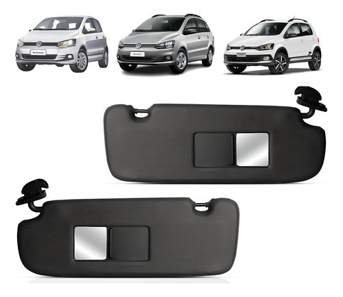 Par Quebra Sol Preto C Espelho Iluminação Vw Fox 2007 2008 0