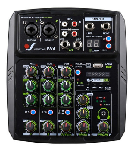 Venetian Bv4 Consola Mixer 4 Canales Con Interface Usb Mp3 0