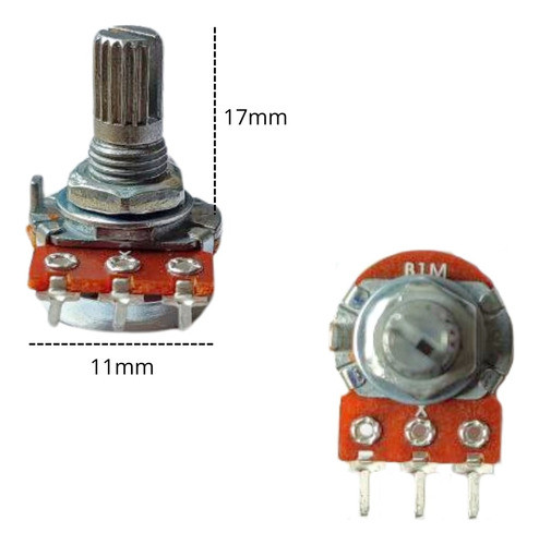 5 Potenciômetro B1m 1 Mega 15mm 3 Pinos + Porca E Arruela 1