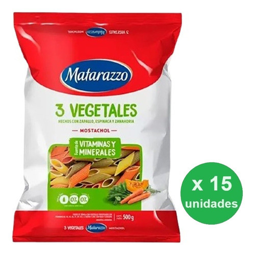 Pack Fideos Matarazzo 3 Vegetales Rigatti 500g X 15u. - Dh 1