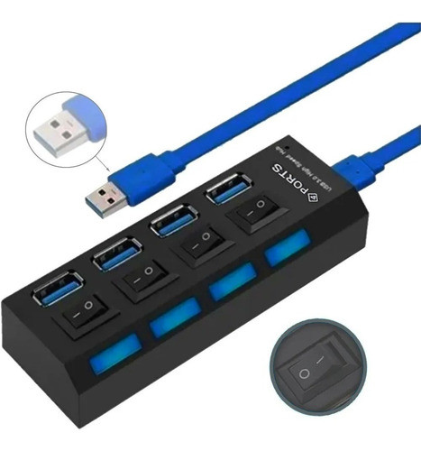 Hub Usb 3.0 4 Portas Com Switch E Led Indicador Suporta 1tb 1