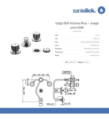 Griferia Baño Bidet Arizona Fv 295/b1 Cromo Ahora 12 1