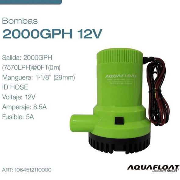Bomba De Achique Nautica 12v 2000 Gph Aquafloat 1