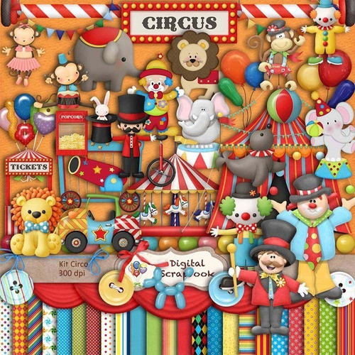 Kit Imprimible  Circo 28  Png- 24 Fondos 100 Elemen. Scrab 0