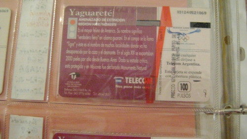Tarjeta Te Coleccion Telecom Fauna Yaguarete G69 Nva Gp2 1
