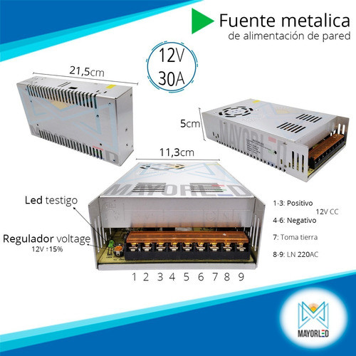 Fuente Switching Metal 12v 30a Transformador Tiras Led 3d 1