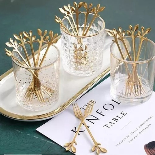 Mini Tenedor Dorado Plateado 12cm Decoración Postre Glam X6u 1