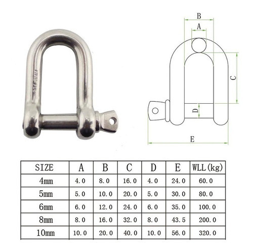 6pcs Manilha Tipo Reta / Aço Inox 304 / 6mm 1