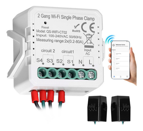 Medidor Energía Solar Pv Bidireccional Tuya Wifi 80a 2 Gang 0