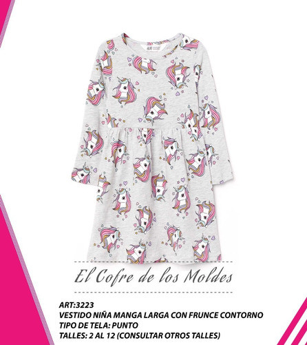 Molde Digital Vestido Niña Recorte Frunces Talles 2 Al 12 1