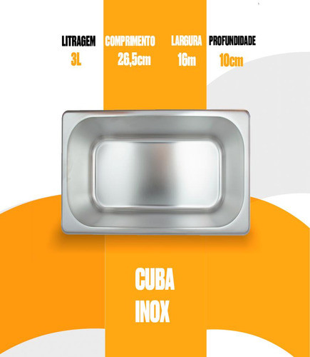 Kit C/ 2 Cubas Gn Gastronômicas Rechaud Buffet Inox 1/4x100 1