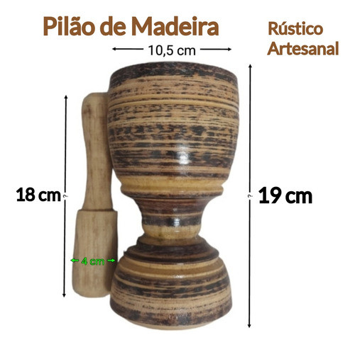 Pilão Madeira Rústico Artesanal Prensa Alho / Decora 1
