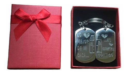 Set De Llaveros Parejas Casita Grabado Personalizado + Caja 0