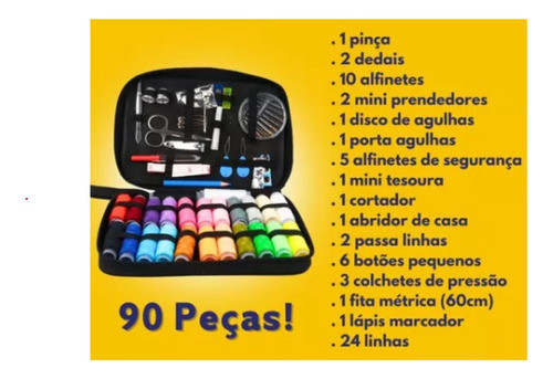 Kit De Costura E Linhas C/90 Peças Completo Com Estojo 1