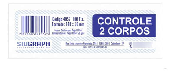 10 Talões Controle 2 Corpos Numerado 14x5cm 100fls 1