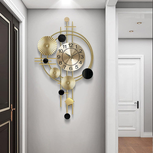 Reloj De Pared Decoración Sala Dorado Negro 78 Cm 1