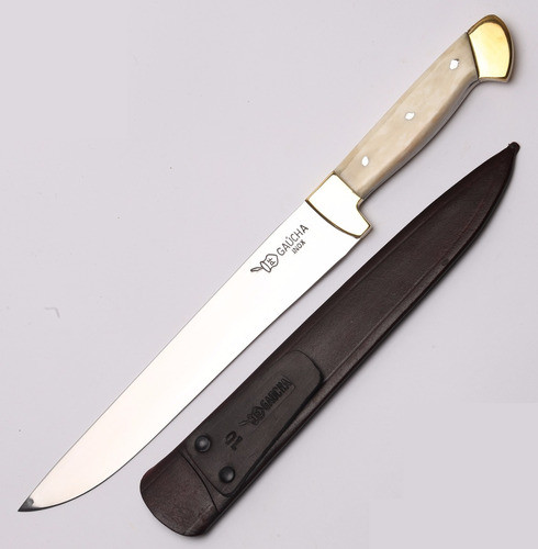 Faca 10pol. Gaúcha Aço Inox Cabo Osso E Metal Com B/couro 1