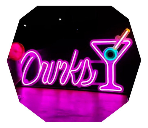 Cartel Drinks + Copa En Neón Led  50 Cm 0