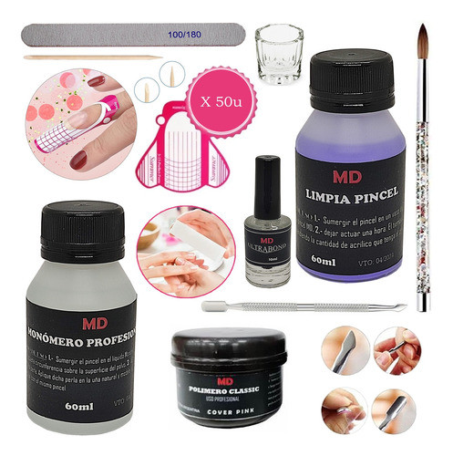 Kit Uñas Acrilicas Monomero Primer 3 Polimeros Esculpidas 0