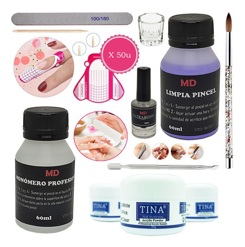 Kit Uñas Acrilicas Monomero Primer 3 Polimeros Esculpidas 0