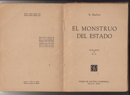 Ciencia Politica El Monstruo Del Estado Robert Maciver 1942 1