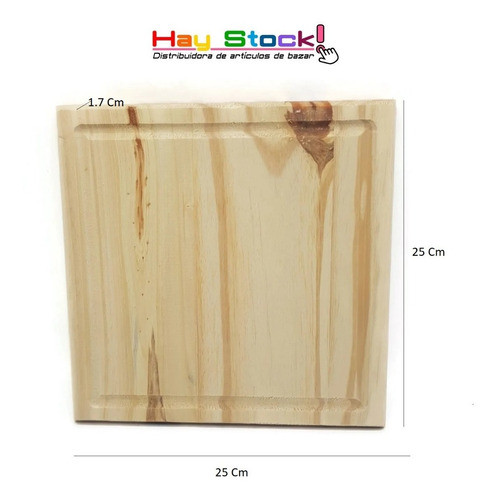 Tabla Plato Asado Cuadrado Madera Pino 25x25cm 12  Unidades 1