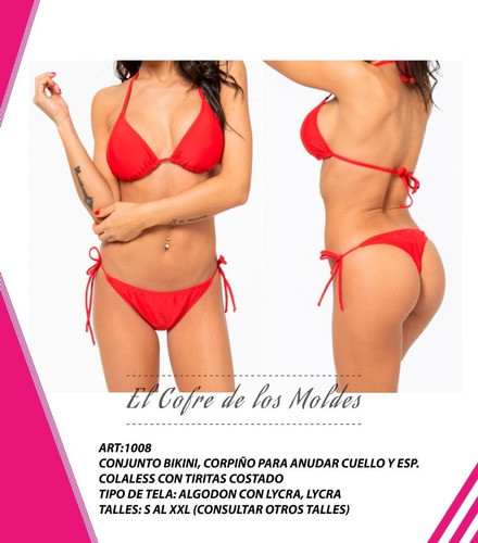 Molde Digital Conjunto Bikini Con Lazos, Pack Talles S A Xxl 0